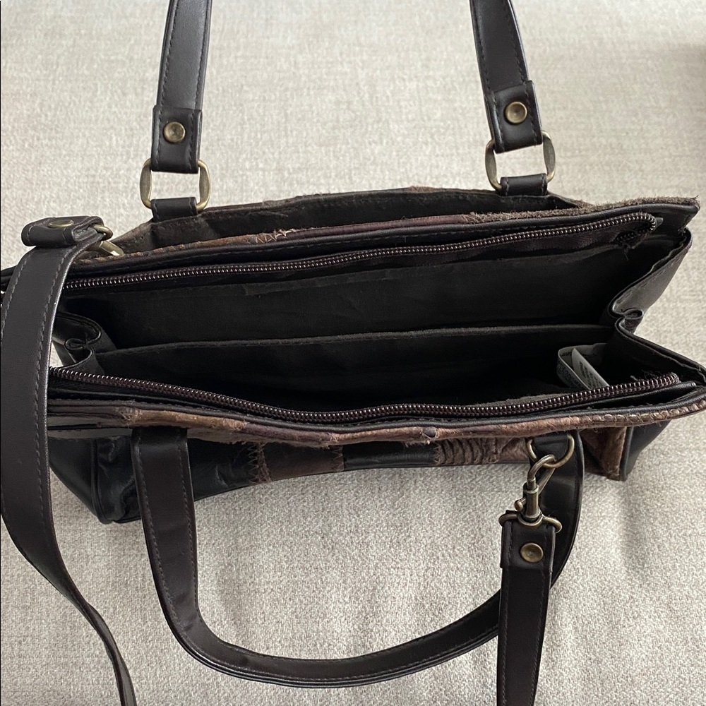 Brown Patchwork Leather Shoulder Bag - Picture 2 of 5
